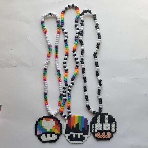 Funky Perler Mushroom Necklace 3 Pack - Picture 2 of 8